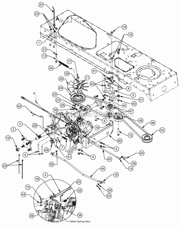 Drive System Diagram and Parts List for 1529 13A-261H100 Cub Cadet Lawn Tractor